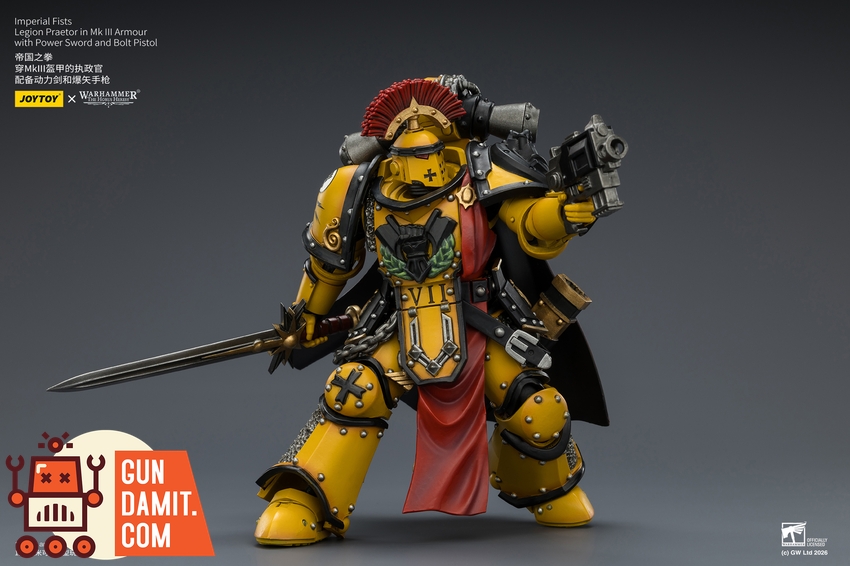 JoyToy JT04216 1/18 Warhammer The Horus Heresy Imperial Fists Legion Praetor in Mk III Armour with Power Sword and Bolt Pistol - View 10 JoyToy JT04216 1/18 Warhammer The Horus Heresy Imperial Fists Legion Praetor in Mk III Armour with Power Sword and Bolt Pistol - View 10