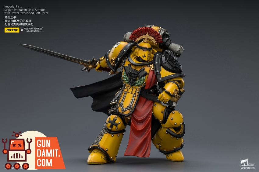 JoyToy JT04216 1/18 Warhammer The Horus Heresy Imperial Fists Legion Praetor in Mk III Armour with Power Sword and Bolt Pistol - View 6 JoyToy JT04216 1/18 Warhammer The Horus Heresy Imperial Fists Legion Praetor in Mk III Armour with Power Sword and Bolt Pistol - View 6