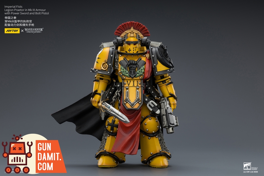 JoyToy JT04216 1/18 Warhammer The Horus Heresy Imperial Fists Legion Praetor in Mk III Armour with Power Sword and Bolt Pistol - View 2 JoyToy JT04216 1/18 Warhammer The Horus Heresy Imperial Fists Legion Praetor in Mk III Armour with Power Sword and Bolt Pistol - View 2