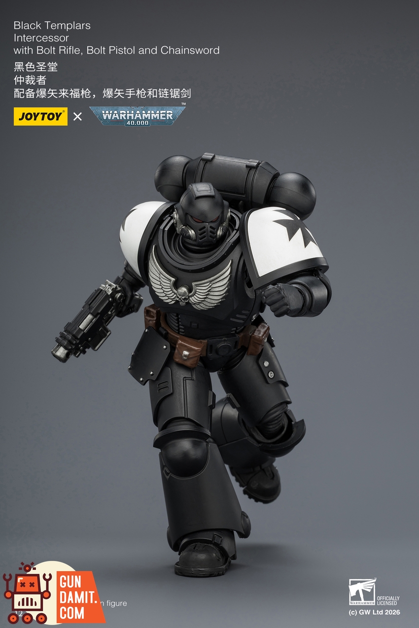 JoyToy JT03905 1/18 Warhammer 40K Black Templars Intercessor with Bolt Rifle, Bolt Pistol and Chainsword - View 7 JoyToy JT03905 1/18 Warhammer 40K Black Templars Intercessor with Bolt Rifle, Bolt Pistol and Chainsword - View 7