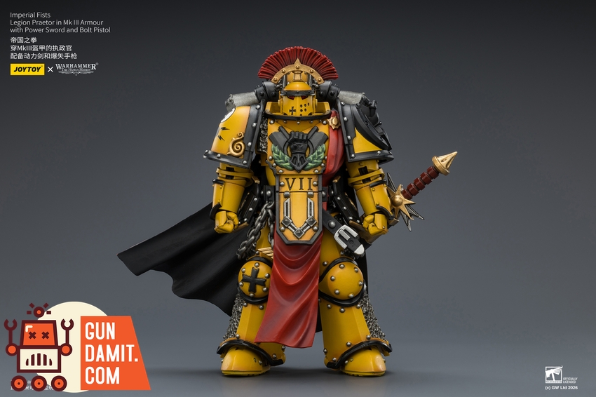 JoyToy JT04216 1/18 Warhammer The Horus Heresy Imperial Fists Legion Praetor in Mk III Armour with Power Sword and Bolt Pistol - View 1 JoyToy JT04216 1/18 Warhammer The Horus Heresy Imperial Fists Legion Praetor in Mk III Armour with Power Sword and Bolt Pistol - View 1
