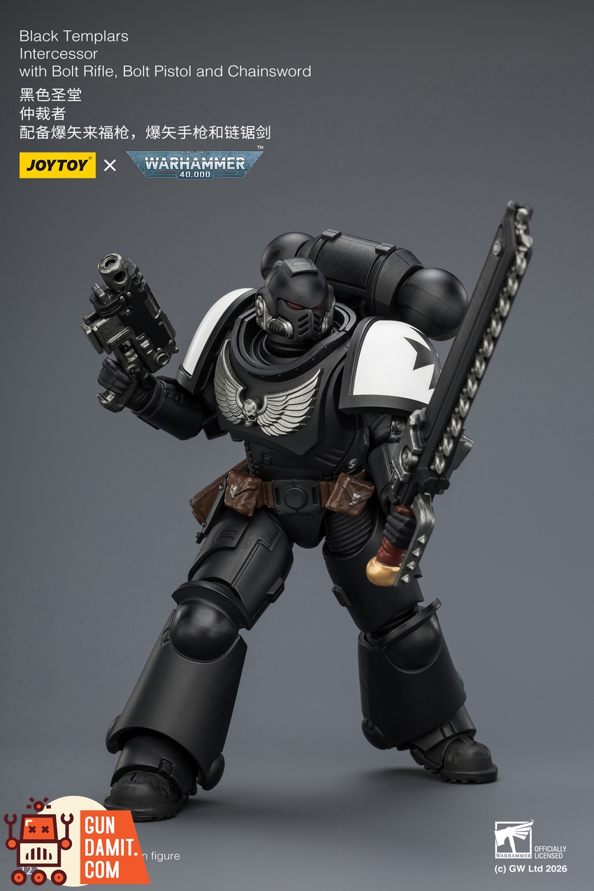 JoyToy JT03905 1/18 Warhammer 40K Black Templars Intercessor with Bolt Rifle, Bolt Pistol and Chainsword - View 9 JoyToy JT03905 1/18 Warhammer 40K Black Templars Intercessor with Bolt Rifle, Bolt Pistol and Chainsword - View 9
