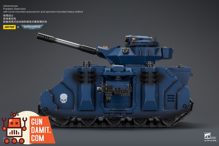 JoyToy JT04278 1/18 Warhammer 40K Ultramarines Predator Destructor with turret-mounted autocannon and sponson-mounted heavy bolters - View 2 JoyToy JT04278 1/18 Warhammer 40K Ultramarines Predator Destructor with turret-mounted autocannon and sponson-mounted heavy bolters - View 2