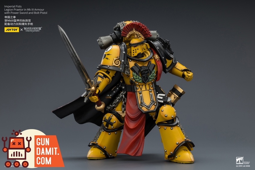 JoyToy JT04216 1/18 Warhammer The Horus Heresy Imperial Fists Legion Praetor in Mk III Armour with Power Sword and Bolt Pistol - View 7 JoyToy JT04216 1/18 Warhammer The Horus Heresy Imperial Fists Legion Praetor in Mk III Armour with Power Sword and Bolt Pistol - View 7