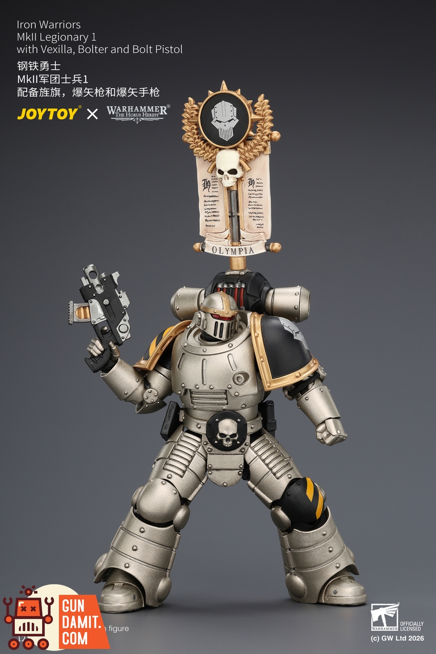JoyToy JT04452 1/18 Warhammer The Horus Heresy Iron Warriors MkII Legionary1 with Vexilla, Bolter and Bolt Pistol - View 2 JoyToy JT04452 1/18 Warhammer The Horus Heresy Iron Warriors MkII Legionary1 with Vexilla, Bolter and Bolt Pistol - View 2