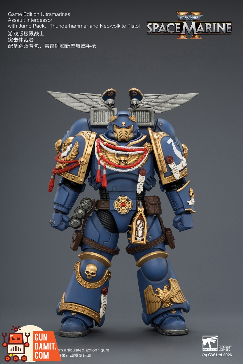 JoyToy JT04421 1/18 Warhammer 40K Game Edition Ultramarines Assault Intercessor with Jump Pack, Thunderhammer and Neo-volkite Pistol - View 1 JoyToy JT04421 1/18 Warhammer 40K Game Edition Ultramarines Assault Intercessor with Jump Pack, Thunderhammer and Neo-volkite Pistol - View 1