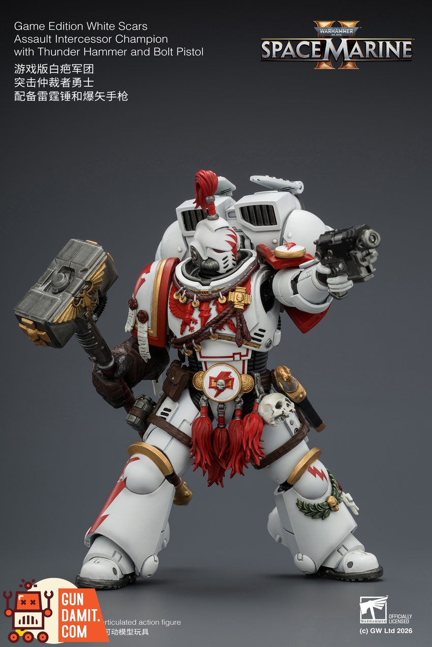 JoyToy JT04407 1/18 Warhammer 40K Game Edition White Scars Assault Intercessor Champion with Thunder Hammer and Bolt Pistol - View 4 JoyToy JT04407 1/18 Warhammer 40K Game Edition White Scars Assault Intercessor Champion with Thunder Hammer and Bolt Pistol - View 4