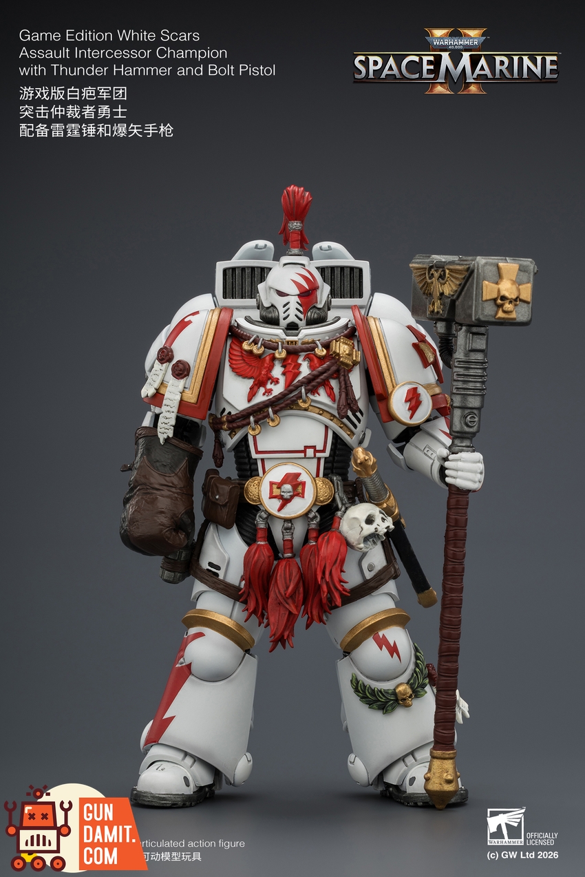 JoyToy JT04407 1/18 Warhammer 40K Game Edition White Scars Assault Intercessor Champion with Thunder Hammer and Bolt Pistol - View 1 JoyToy JT04407 1/18 Warhammer 40K Game Edition White Scars Assault Intercessor Champion with Thunder Hammer and Bolt Pistol - View 1