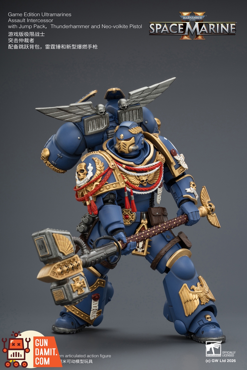 JoyToy JT04421 1/18 Warhammer 40K Game Edition Ultramarines Assault Intercessor with Jump Pack, Thunderhammer and Neo-volkite Pistol - View 7 JoyToy JT04421 1/18 Warhammer 40K Game Edition Ultramarines Assault Intercessor with Jump Pack, Thunderhammer and Neo-volkite Pistol - View 7