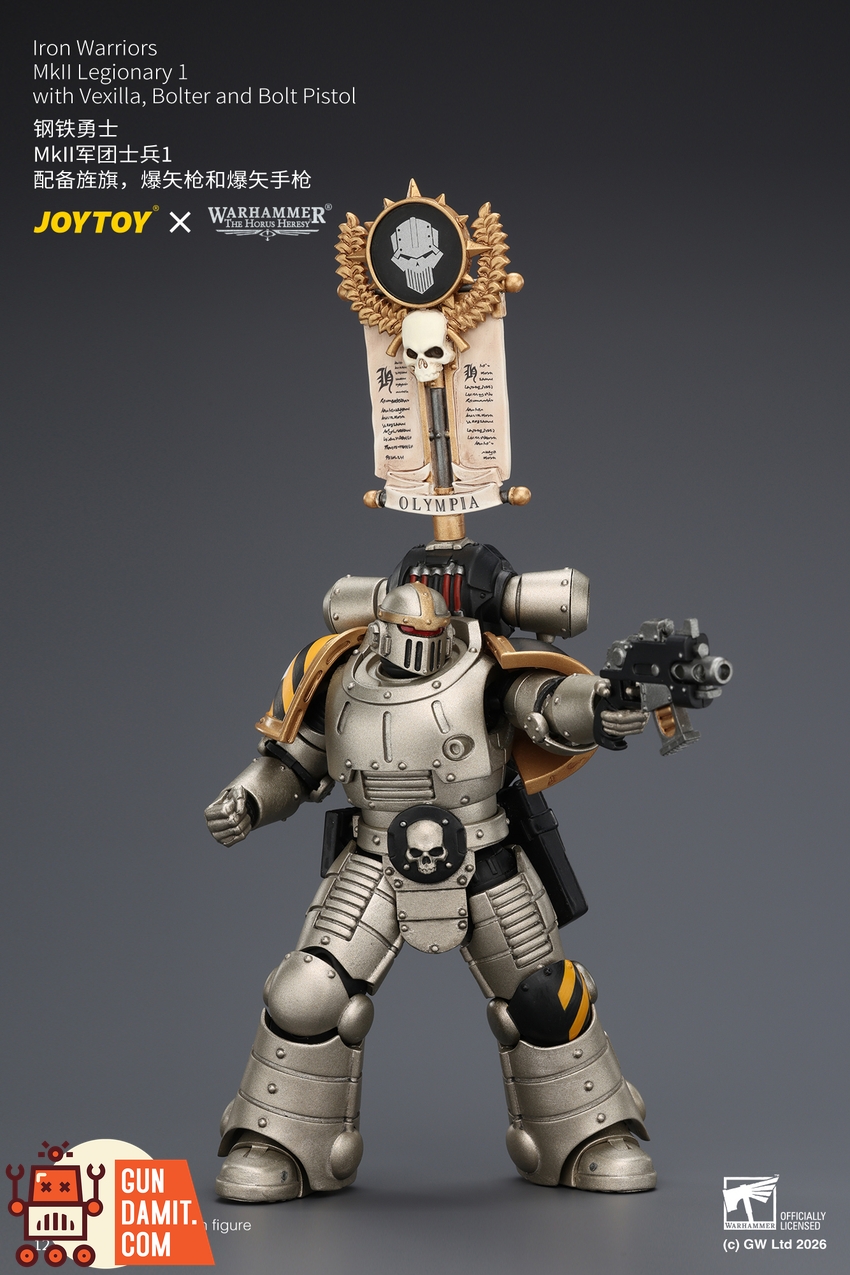 JoyToy JT04452 1/18 Warhammer The Horus Heresy Iron Warriors MkII Legionary1 with Vexilla, Bolter and Bolt Pistol - View 1 JoyToy JT04452 1/18 Warhammer The Horus Heresy Iron Warriors MkII Legionary1 with Vexilla, Bolter and Bolt Pistol - View 1