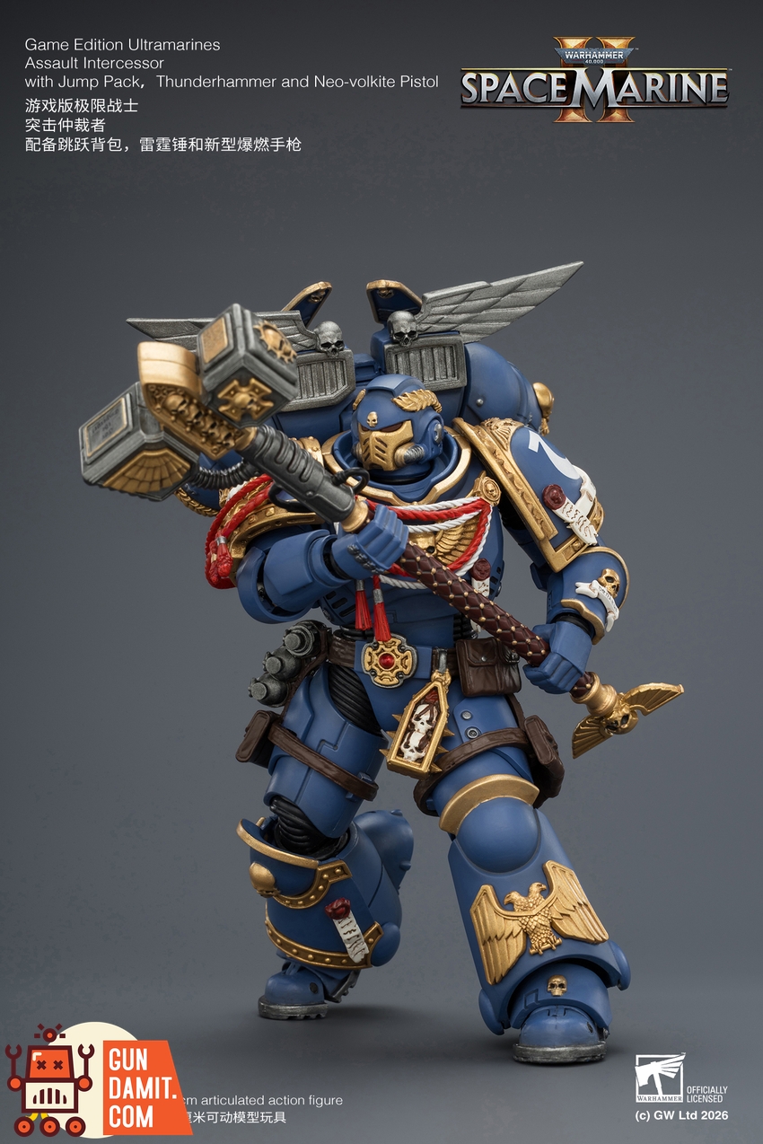 JoyToy JT04421 1/18 Warhammer 40K Game Edition Ultramarines Assault Intercessor with Jump Pack, Thunderhammer and Neo-volkite Pistol - View 6 JoyToy JT04421 1/18 Warhammer 40K Game Edition Ultramarines Assault Intercessor with Jump Pack, Thunderhammer and Neo-volkite Pistol - View 6