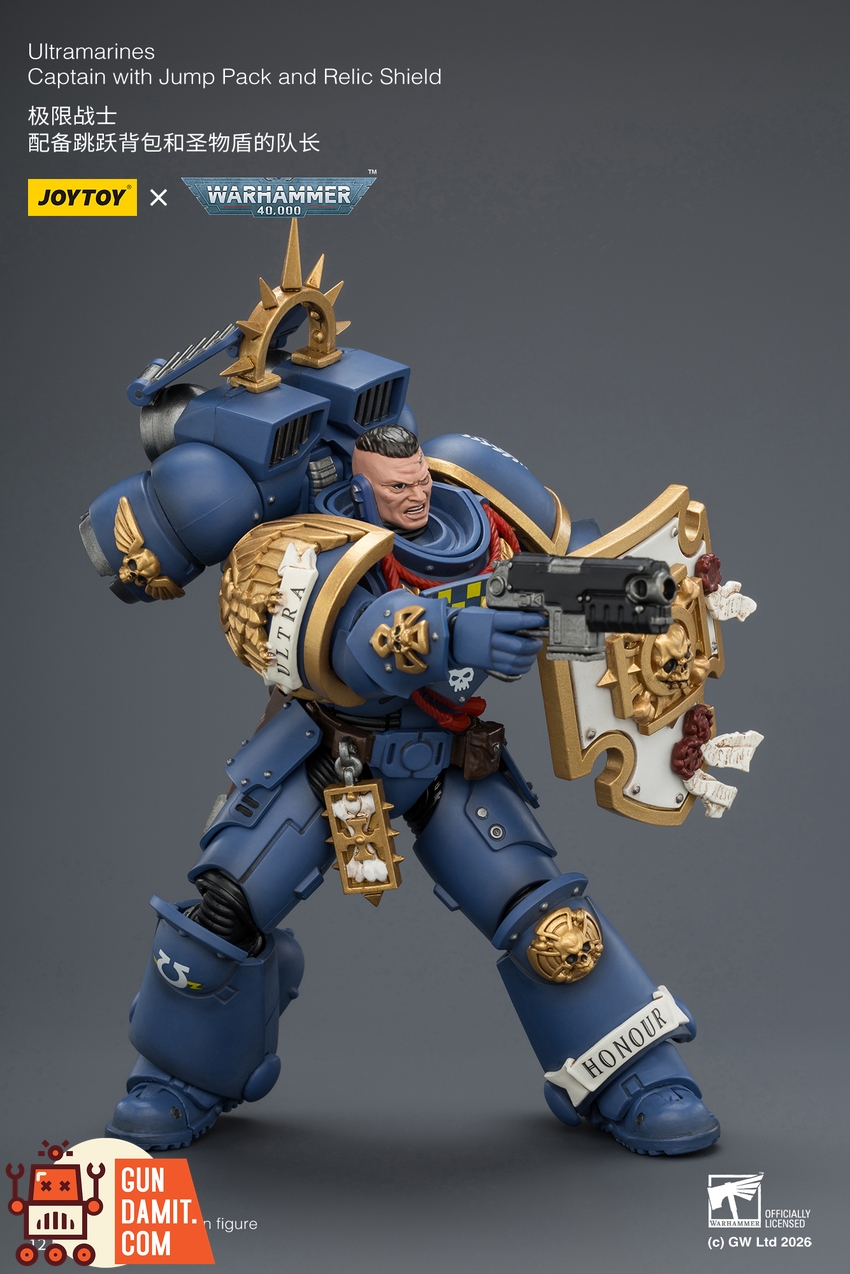 JoyToy JT04414 1/18 Warhammer 40K Ultramarines Captain with Jump Pack and Relic Shield - View 7 JoyToy JT04414 1/18 Warhammer 40K Ultramarines Captain with Jump Pack and Relic Shield - View 7