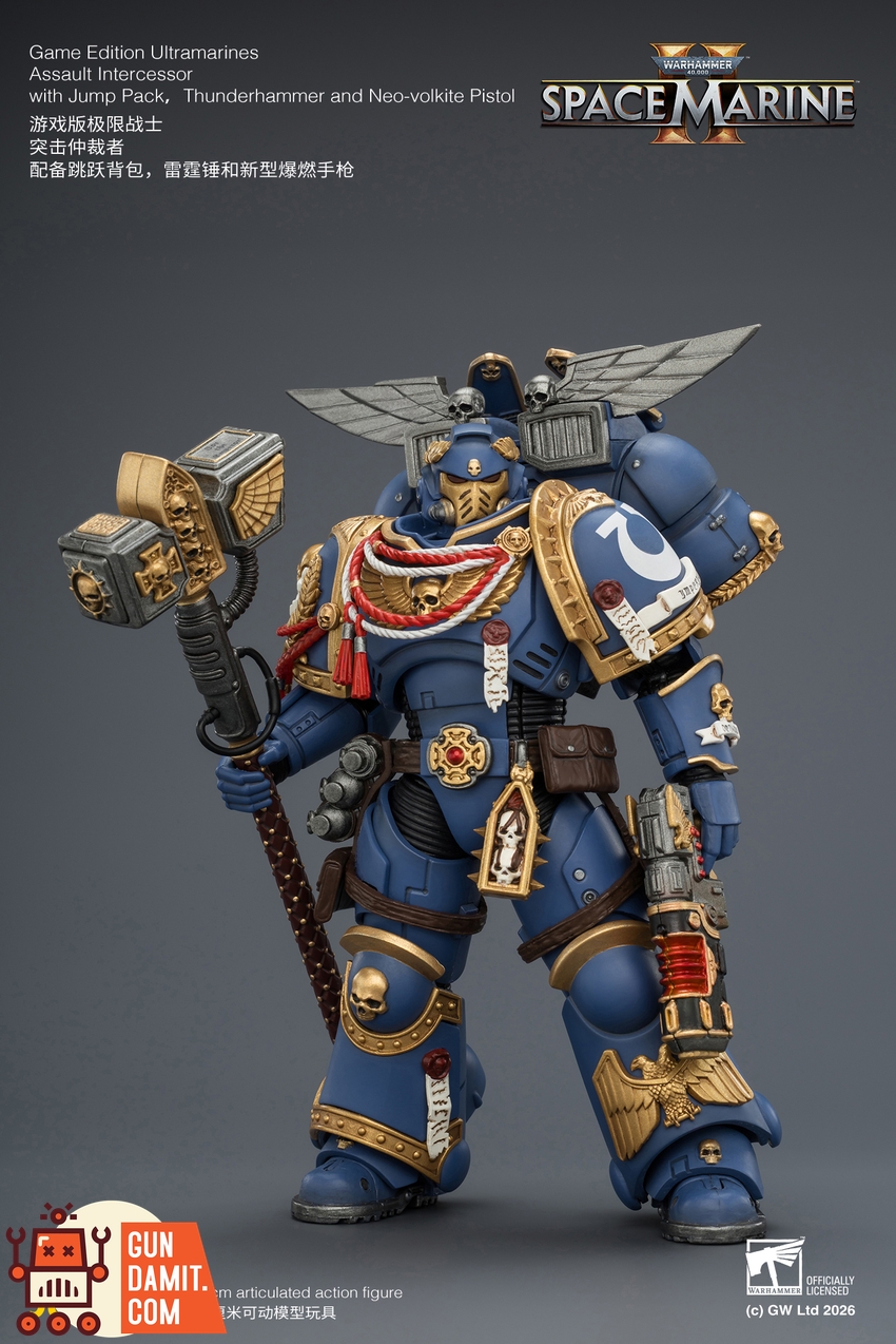 JoyToy JT04421 1/18 Warhammer 40K Game Edition Ultramarines Assault Intercessor with Jump Pack, Thunderhammer and Neo-volkite Pistol - View 3 JoyToy JT04421 1/18 Warhammer 40K Game Edition Ultramarines Assault Intercessor with Jump Pack, Thunderhammer and Neo-volkite Pistol - View 3