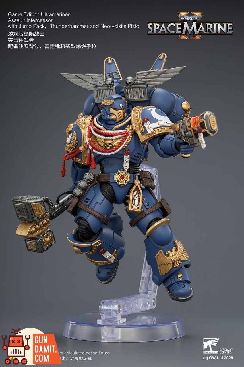 JoyToy JT04421 1/18 Warhammer 40K Game Edition Ultramarines Assault Intercessor with Jump Pack, Thunderhammer and Neo-volkite Pistol - View 8 JoyToy JT04421 1/18 Warhammer 40K Game Edition Ultramarines Assault Intercessor with Jump Pack, Thunderhammer and Neo-volkite Pistol - View 8