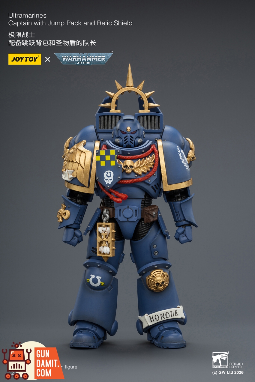 JoyToy JT04414 1/18 Warhammer 40K Ultramarines Captain with Jump Pack and Relic Shield - View 1 JoyToy JT04414 1/18 Warhammer 40K Ultramarines Captain with Jump Pack and Relic Shield - View 1