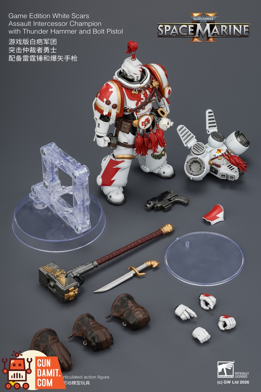 JoyToy JT04407 1/18 Warhammer 40K Game Edition White Scars Assault Intercessor Champion with Thunder Hammer and Bolt Pistol - View 9 JoyToy JT04407 1/18 Warhammer 40K Game Edition White Scars Assault Intercessor Champion with Thunder Hammer and Bolt Pistol - View 9