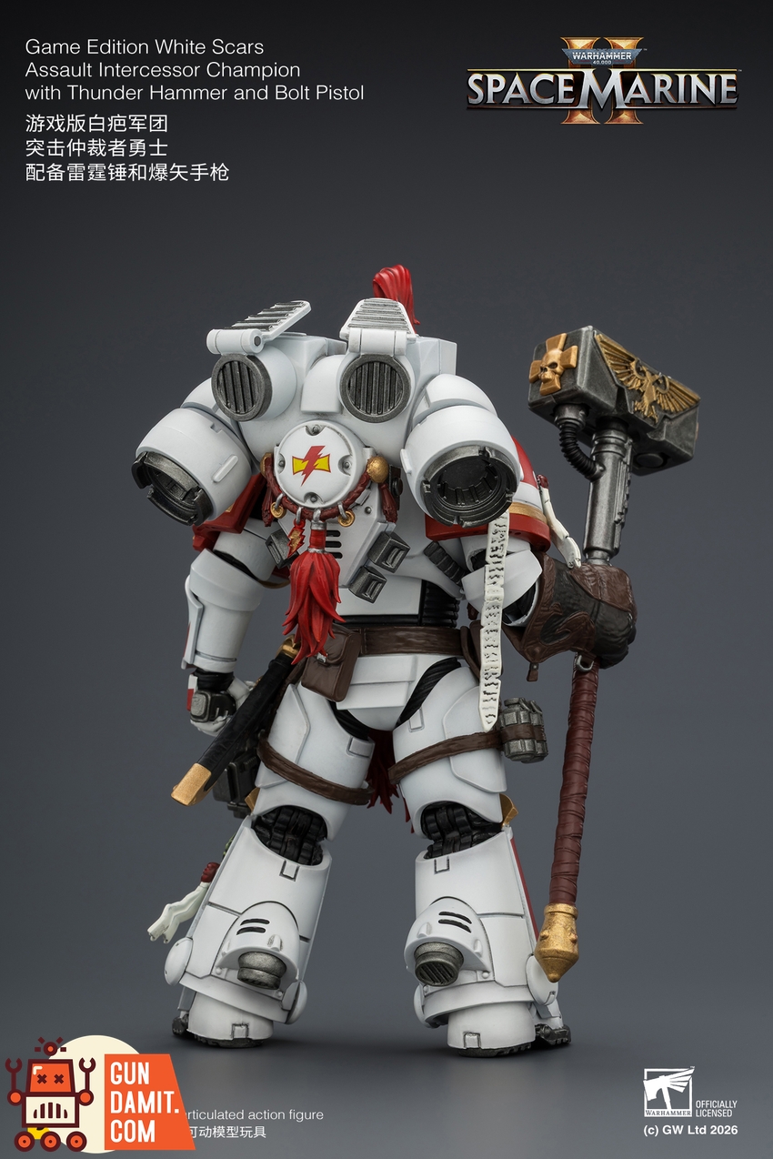 JoyToy JT04407 1/18 Warhammer 40K Game Edition White Scars Assault Intercessor Champion with Thunder Hammer and Bolt Pistol - View 3 JoyToy JT04407 1/18 Warhammer 40K Game Edition White Scars Assault Intercessor Champion with Thunder Hammer and Bolt Pistol - View 3