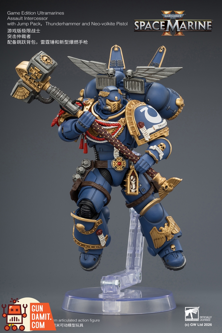 JoyToy JT04421 1/18 Warhammer 40K Game Edition Ultramarines Assault Intercessor with Jump Pack, Thunderhammer and Neo-volkite Pistol - View 9 JoyToy JT04421 1/18 Warhammer 40K Game Edition Ultramarines Assault Intercessor with Jump Pack, Thunderhammer and Neo-volkite Pistol - View 9