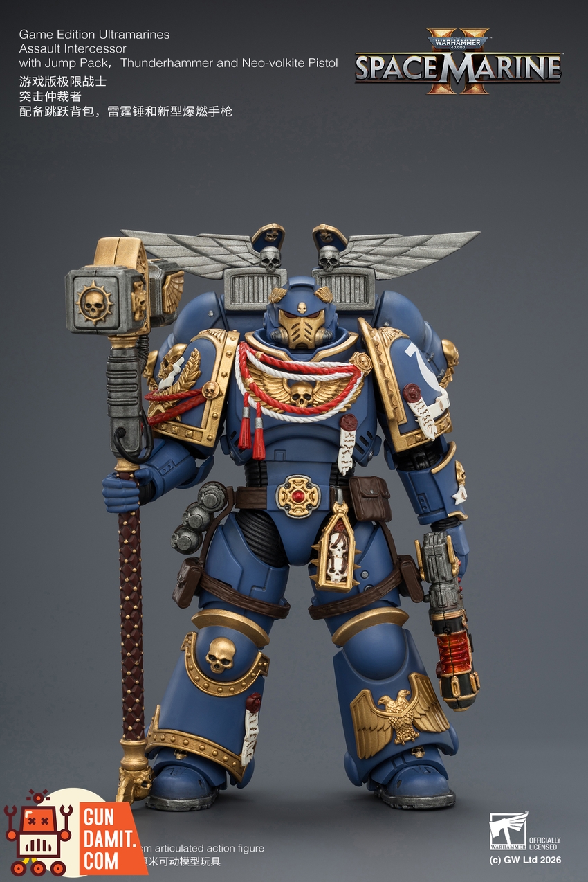 JoyToy JT04421 1/18 Warhammer 40K Game Edition Ultramarines Assault Intercessor with Jump Pack, Thunderhammer and Neo-volkite Pistol - View 2 JoyToy JT04421 1/18 Warhammer 40K Game Edition Ultramarines Assault Intercessor with Jump Pack, Thunderhammer and Neo-volkite Pistol - View 2