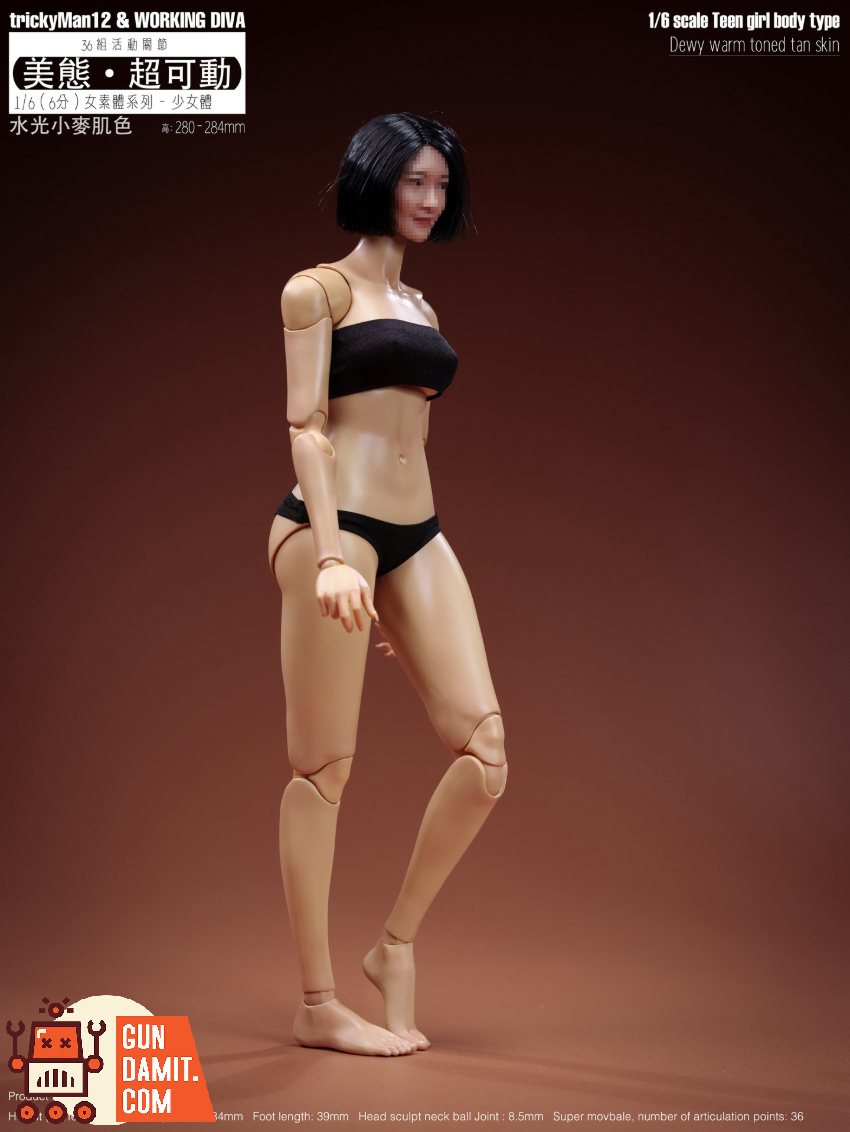 trickyMan12 & WORKING DIVA 1/6 FB-10032 DT02C Teen Girl Body Type Dewy Warm Toned Tan Skin Version - View 2 trickyMan12 & WORKING DIVA 1/6 FB-10032 DT02C Teen Girl Body Type Dewy Warm Toned Tan Skin Version - View 2