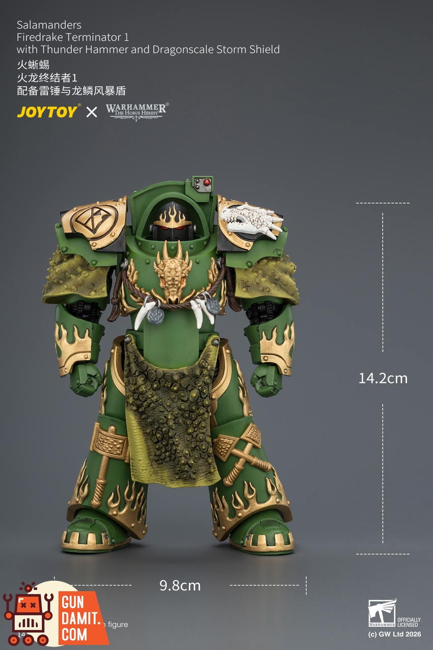 JoyToy JT04629 1/18 Warhammer The Horus Heresy Salamanders Firedrake Terminator 1 with Thunder Hammer and Dragonscale Storm Shield - View 9 JoyToy JT04629 1/18 Warhammer The Horus Heresy Salamanders Firedrake Terminator 1 with Thunder Hammer and Dragonscale Storm Shield - View 9