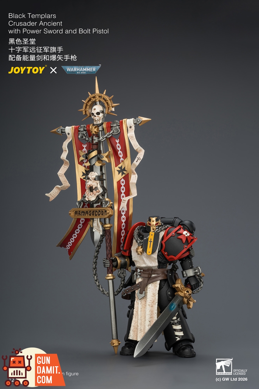 JoyToy JT04735 1/18 Warhammer 40k Black Templars Crusader Ancient with Power Sword and Bolt Pistol - View 3 JoyToy JT04735 1/18 Warhammer 40k Black Templars Crusader Ancient with Power Sword and Bolt Pistol - View 3