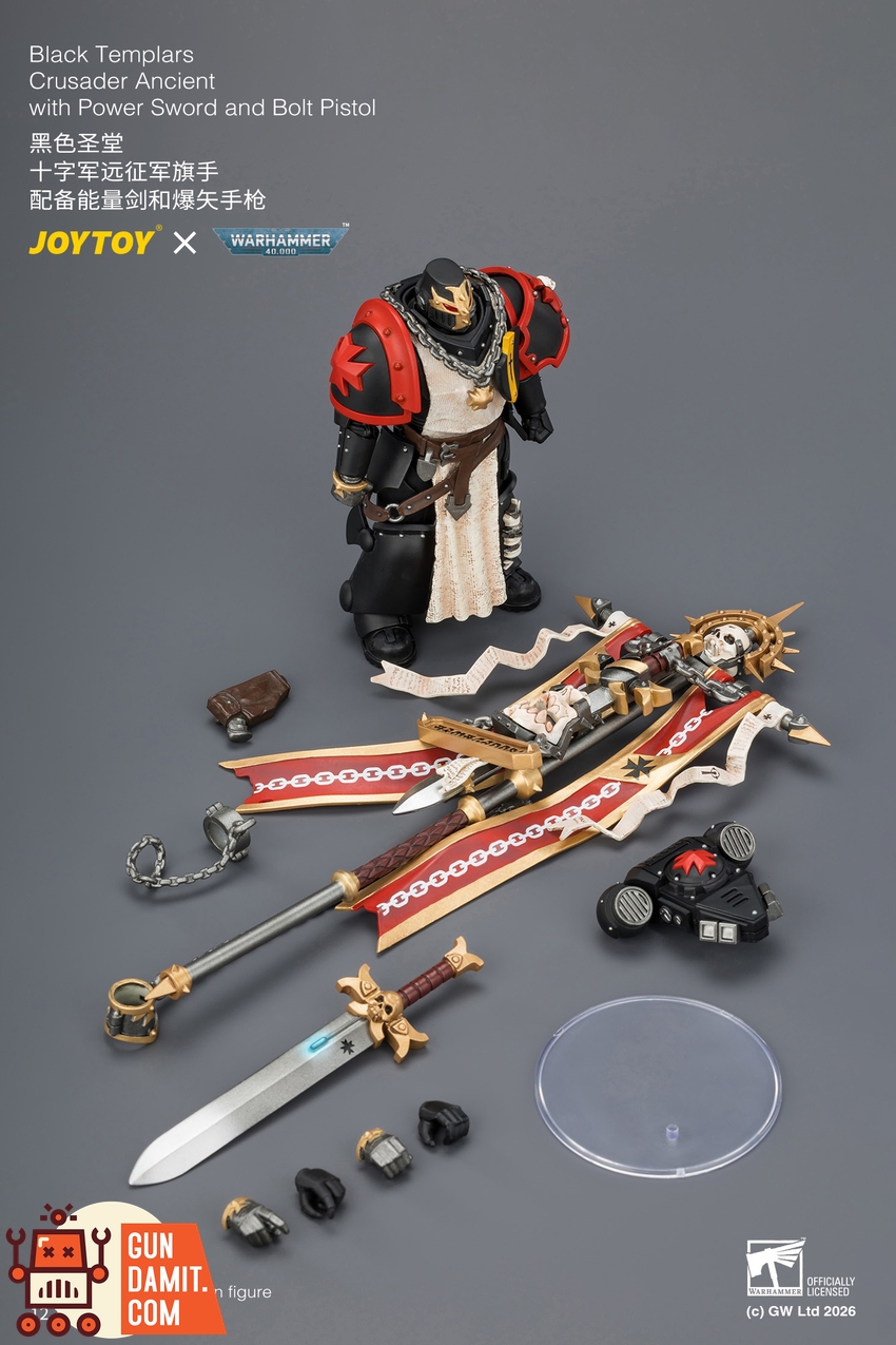JoyToy JT04735 1/18 Warhammer 40k Black Templars Crusader Ancient with Power Sword and Bolt Pistol - View 10 JoyToy JT04735 1/18 Warhammer 40k Black Templars Crusader Ancient with Power Sword and Bolt Pistol - View 10