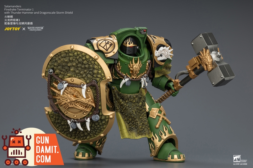 JoyToy JT04629 1/18 Warhammer The Horus Heresy Salamanders Firedrake Terminator 1 with Thunder Hammer and Dragonscale Storm Shield - View 6 JoyToy JT04629 1/18 Warhammer The Horus Heresy Salamanders Firedrake Terminator 1 with Thunder Hammer and Dragonscale Storm Shield - View 6