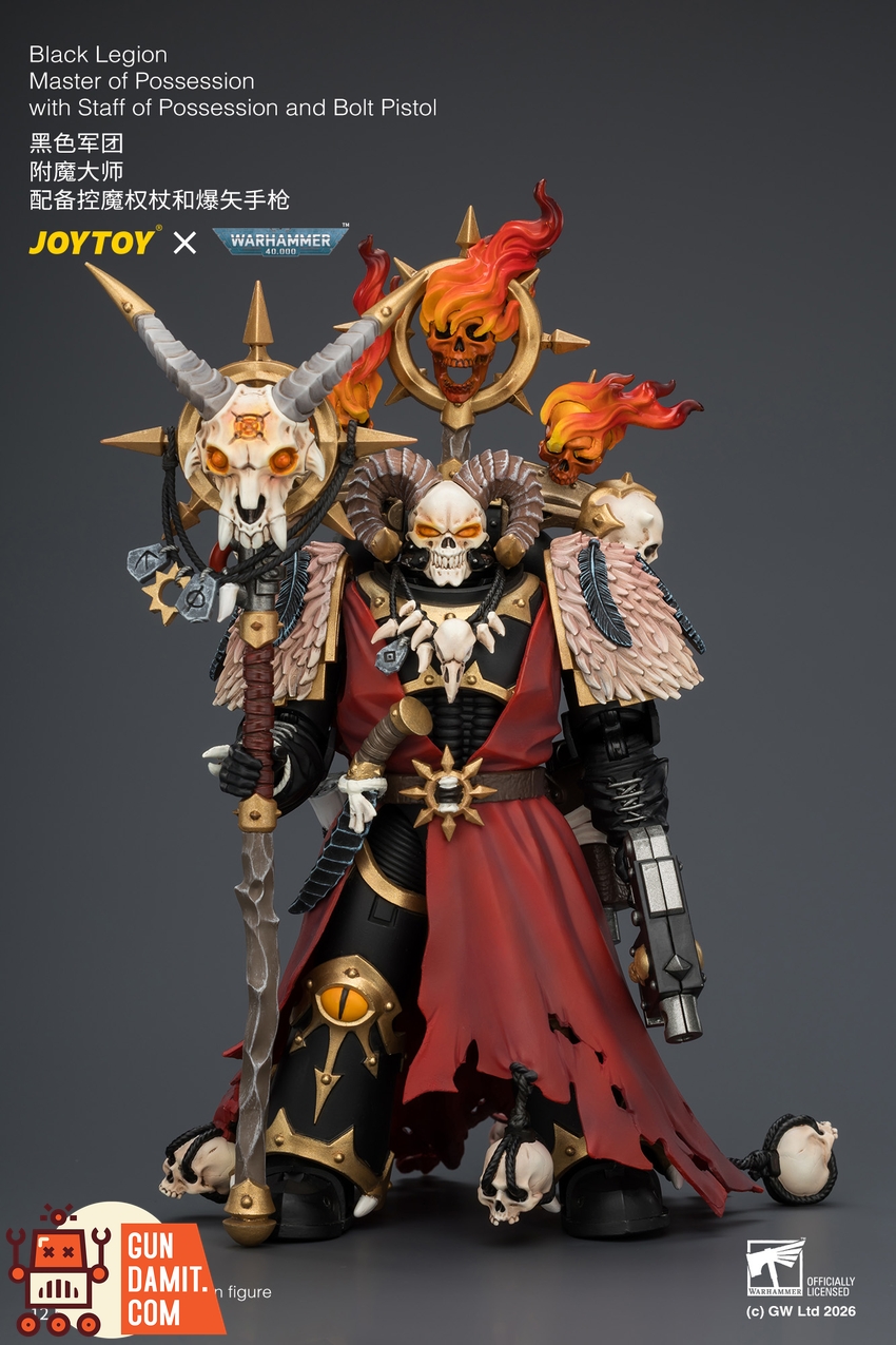 JoyToy JT04759 1/18 Warhammer 40k Black Legion Master of Possession with Staff of Possession and Bolt Pistol - View 2 JoyToy JT04759 1/18 Warhammer 40k Black Legion Master of Possession with Staff of Possession and Bolt Pistol - View 2