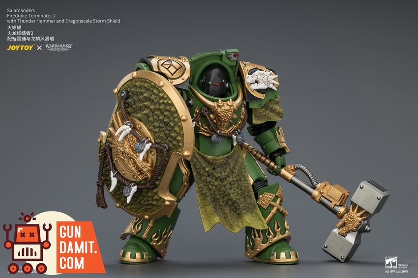 JoyToy JT04636 1/18 Warhammer The Horus Heresy Salamanders Firedrake Terminator 2 with Thunder Hammer and Dragonscale Storm Shield - View 5 JoyToy JT04636 1/18 Warhammer The Horus Heresy Salamanders Firedrake Terminator 2 with Thunder Hammer and Dragonscale Storm Shield - View 5