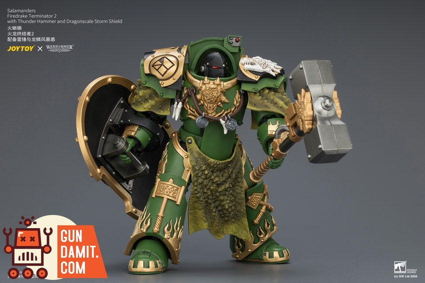 JoyToy JT04636 1/18 Warhammer The Horus Heresy Salamanders Firedrake Terminator 2 with Thunder Hammer and Dragonscale Storm Shield - View 8 JoyToy JT04636 1/18 Warhammer The Horus Heresy Salamanders Firedrake Terminator 2 with Thunder Hammer and Dragonscale Storm Shield - View 8