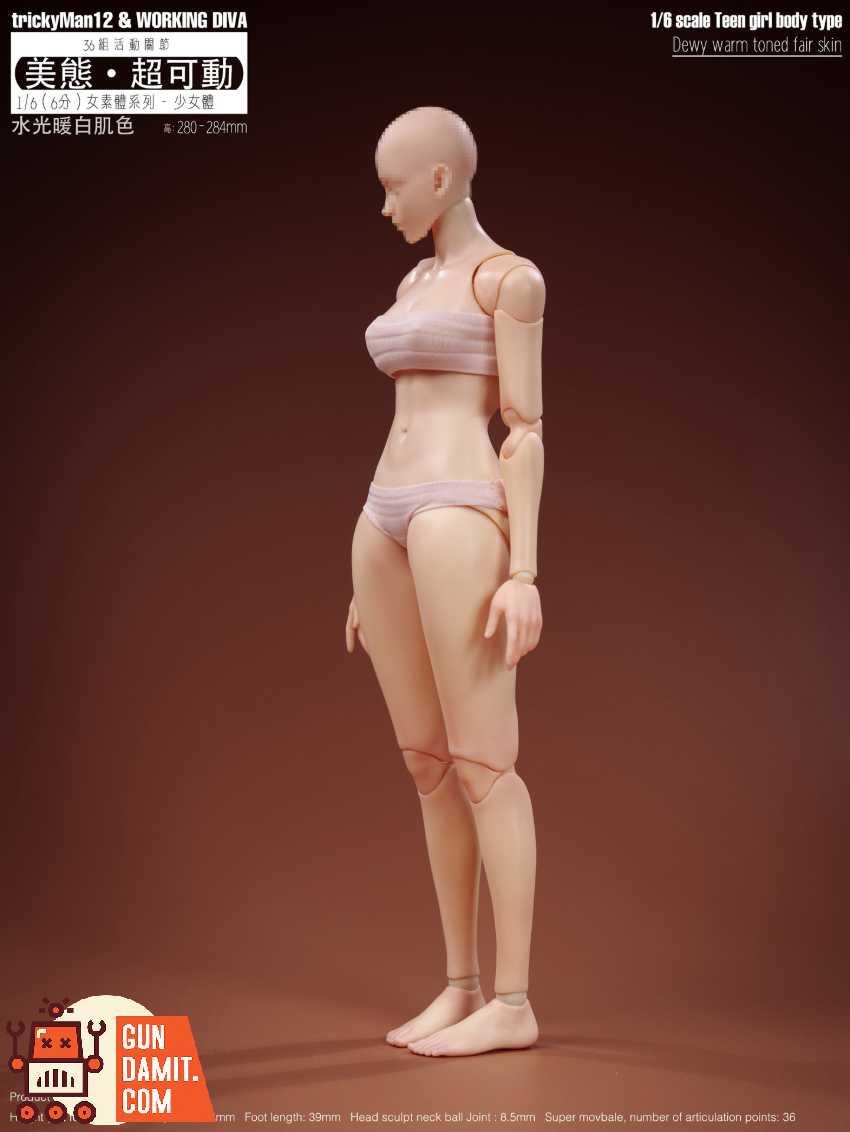 trickyMan12 & WORKING DIVA 1/6 FB-10032 DT02B Teen Girl Body Type Dewy Warm Toned Fair Skin Version - View 3 trickyMan12 & WORKING DIVA 1/6 FB-10032 DT02B Teen Girl Body Type Dewy Warm Toned Fair Skin Version - View 3
