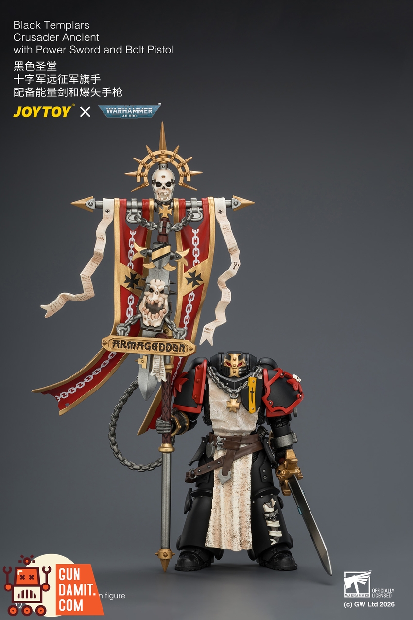 JoyToy JT04735 1/18 Warhammer 40k Black Templars Crusader Ancient with Power Sword and Bolt Pistol - View 2 JoyToy JT04735 1/18 Warhammer 40k Black Templars Crusader Ancient with Power Sword and Bolt Pistol - View 2