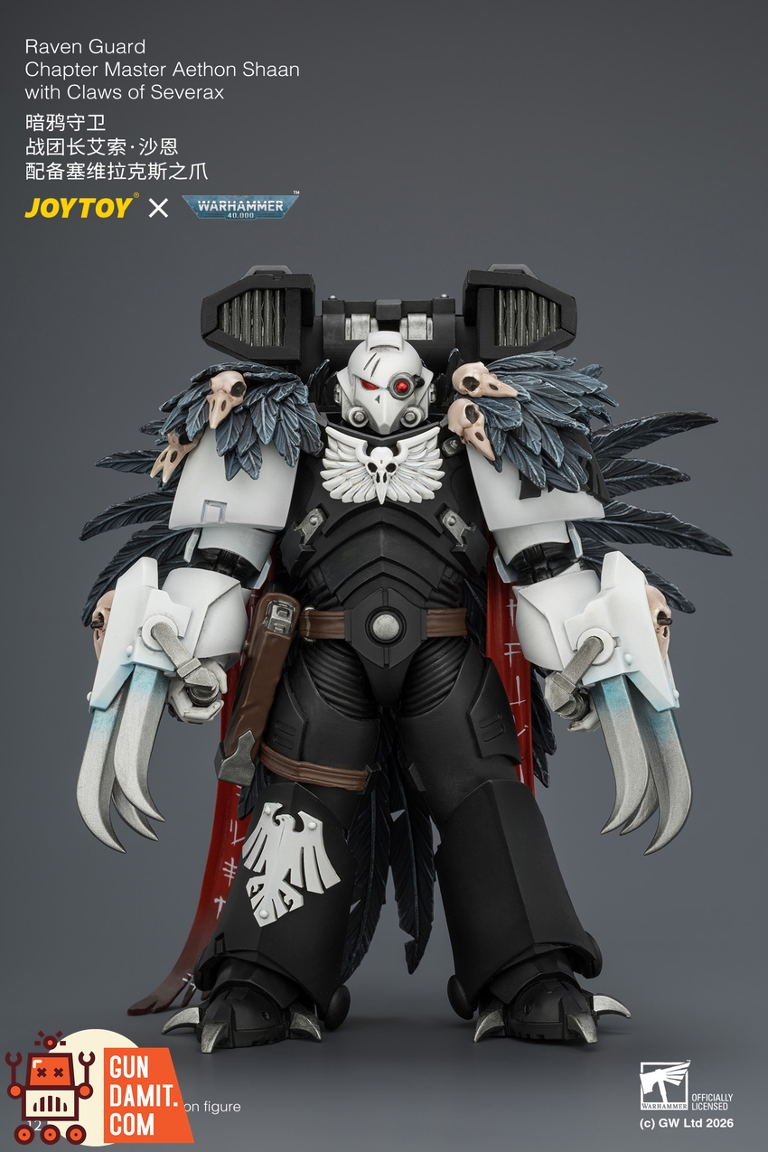JoyToy JT04742 1/18 Warhammer 40k Raven Guard Chapter Master Aethon Shaan with Claws of Severax and Heavy Bolt Pistol - View 1 JoyToy JT04742 1/18 Warhammer 40k Raven Guard Chapter Master Aethon Shaan with Claws of Severax and Heavy Bolt Pistol - View 1