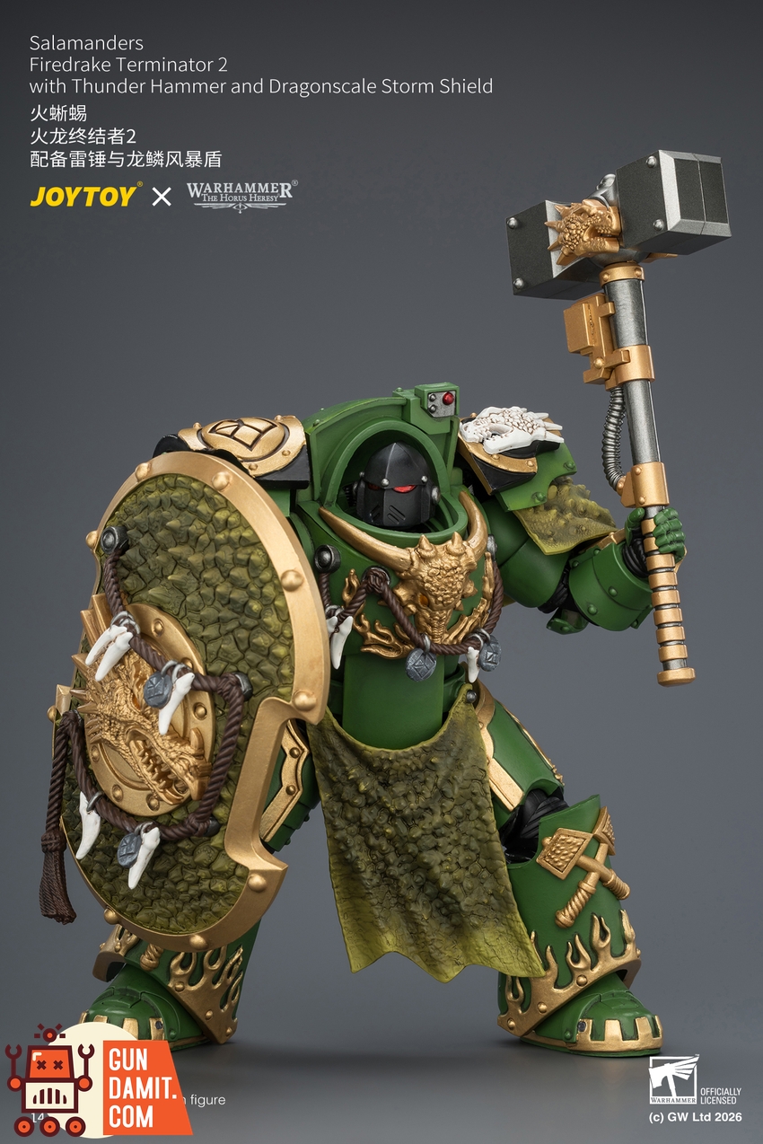 JoyToy JT04636 1/18 Warhammer The Horus Heresy Salamanders Firedrake Terminator 2 with Thunder Hammer and Dragonscale Storm Shield - View 7 JoyToy JT04636 1/18 Warhammer The Horus Heresy Salamanders Firedrake Terminator 2 with Thunder Hammer and Dragonscale Storm Shield - View 7