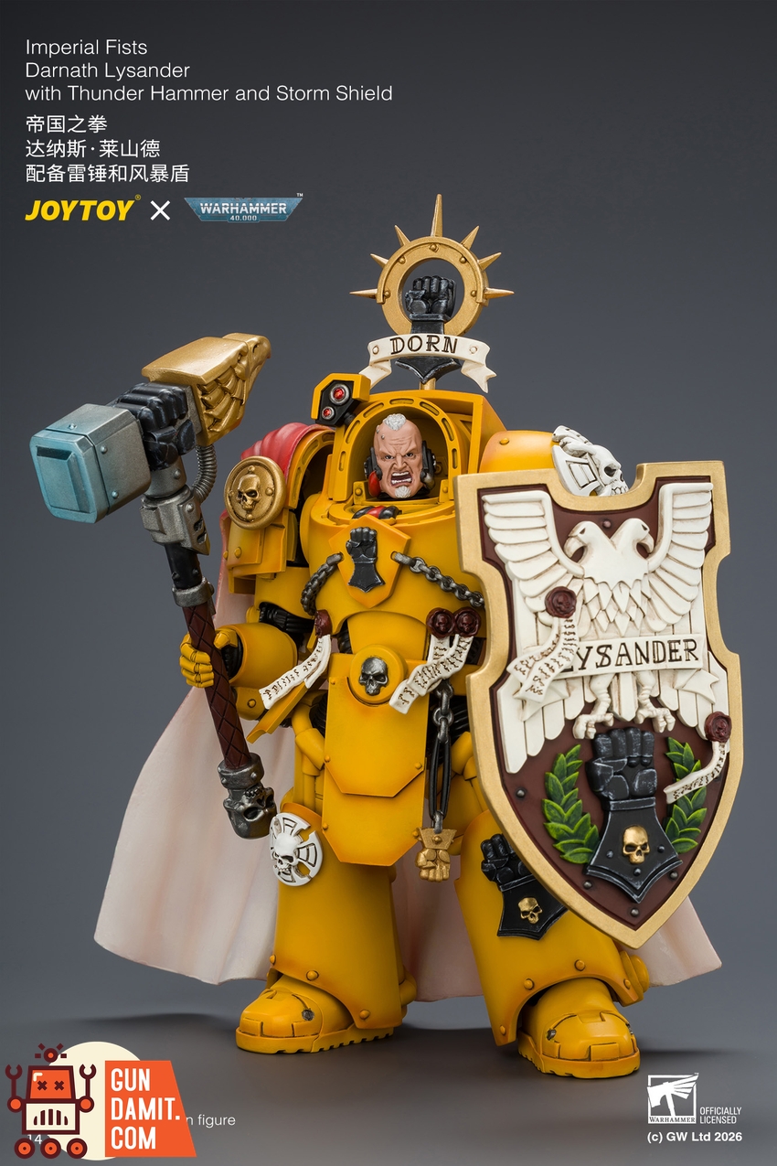 JoyToy JT04896 1/18 Warhammer 40K Imperial Fists Darnath Lysander with Thunder Hammer and Storm Shield - View 3 JoyToy JT04896 1/18 Warhammer 40K Imperial Fists Darnath Lysander with Thunder Hammer and Storm Shield - View 3