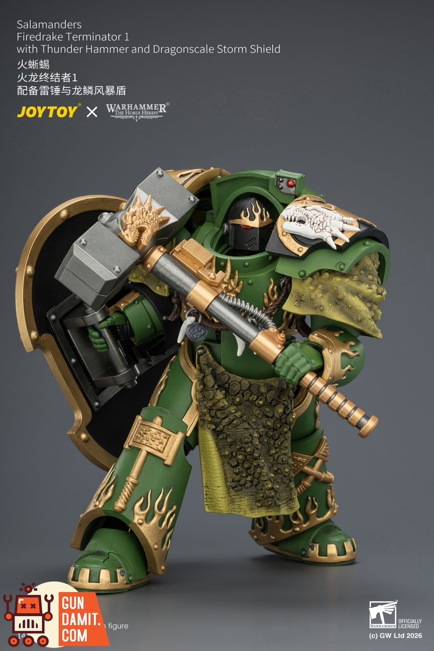 JoyToy JT04629 1/18 Warhammer The Horus Heresy Salamanders Firedrake Terminator 1 with Thunder Hammer and Dragonscale Storm Shield - View 5 JoyToy JT04629 1/18 Warhammer The Horus Heresy Salamanders Firedrake Terminator 1 with Thunder Hammer and Dragonscale Storm Shield - View 5