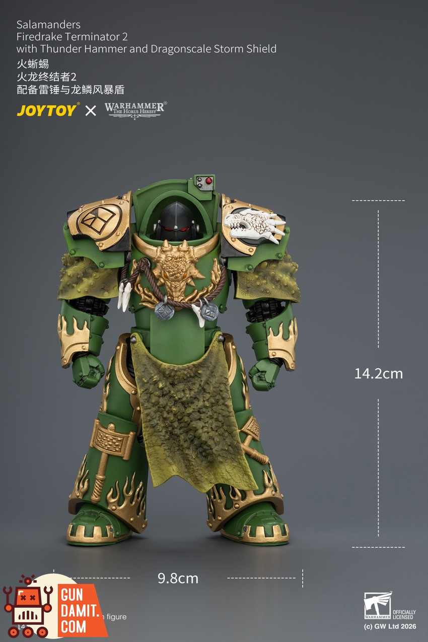 JoyToy JT04636 1/18 Warhammer The Horus Heresy Salamanders Firedrake Terminator 2 with Thunder Hammer and Dragonscale Storm Shield - View 9 JoyToy JT04636 1/18 Warhammer The Horus Heresy Salamanders Firedrake Terminator 2 with Thunder Hammer and Dragonscale Storm Shield - View 9