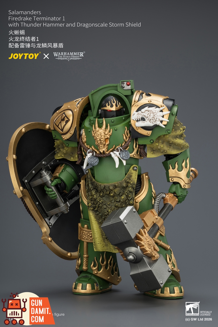 JoyToy JT04629 1/18 Warhammer The Horus Heresy Salamanders Firedrake Terminator 1 with Thunder Hammer and Dragonscale Storm Shield - View 3 JoyToy JT04629 1/18 Warhammer The Horus Heresy Salamanders Firedrake Terminator 1 with Thunder Hammer and Dragonscale Storm Shield - View 3
