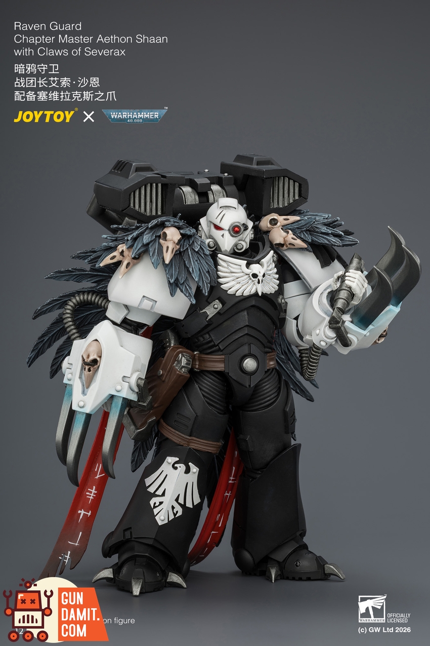 JoyToy JT04742 1/18 Warhammer 40k Raven Guard Chapter Master Aethon Shaan with Claws of Severax and Heavy Bolt Pistol - View 2 JoyToy JT04742 1/18 Warhammer 40k Raven Guard Chapter Master Aethon Shaan with Claws of Severax and Heavy Bolt Pistol - View 2