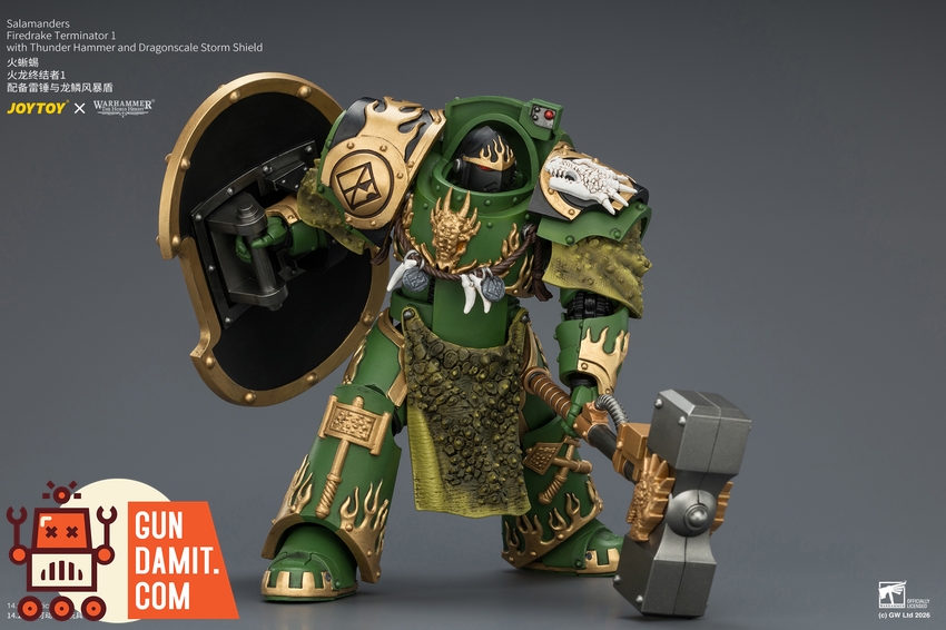 JoyToy JT04629 1/18 Warhammer The Horus Heresy Salamanders Firedrake Terminator 1 with Thunder Hammer and Dragonscale Storm Shield - View 7 JoyToy JT04629 1/18 Warhammer The Horus Heresy Salamanders Firedrake Terminator 1 with Thunder Hammer and Dragonscale Storm Shield - View 7