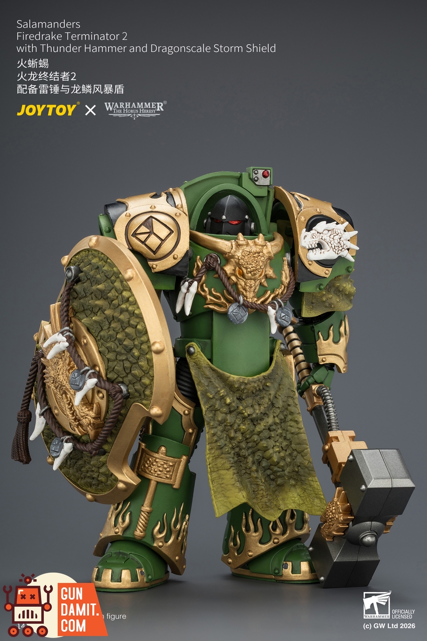 JoyToy JT04636 1/18 Warhammer The Horus Heresy Salamanders Firedrake Terminator 2 with Thunder Hammer and Dragonscale Storm Shield - View 3 JoyToy JT04636 1/18 Warhammer The Horus Heresy Salamanders Firedrake Terminator 2 with Thunder Hammer and Dragonscale Storm Shield - View 3