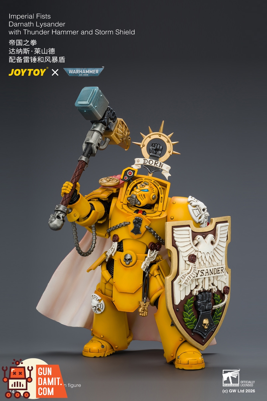 JoyToy JT04896 1/18 Warhammer 40K Imperial Fists Darnath Lysander with Thunder Hammer and Storm Shield - View 9 JoyToy JT04896 1/18 Warhammer 40K Imperial Fists Darnath Lysander with Thunder Hammer and Storm Shield - View 9