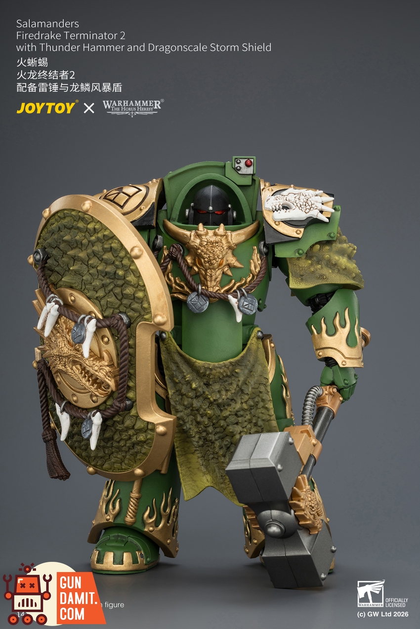 JoyToy JT04636 1/18 Warhammer The Horus Heresy Salamanders Firedrake Terminator 2 with Thunder Hammer and Dragonscale Storm Shield - View 2 JoyToy JT04636 1/18 Warhammer The Horus Heresy Salamanders Firedrake Terminator 2 with Thunder Hammer and Dragonscale Storm Shield - View 2