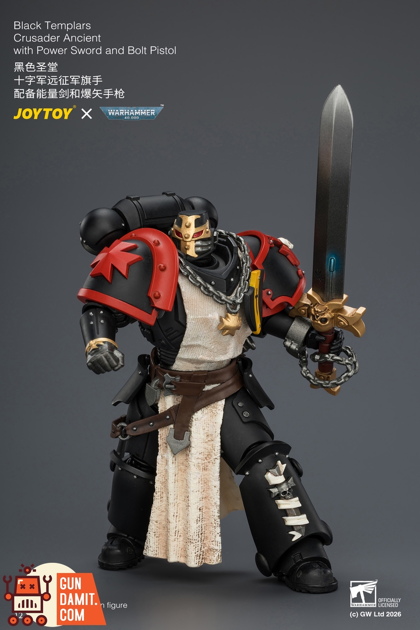 JoyToy JT04735 1/18 Warhammer 40k Black Templars Crusader Ancient with Power Sword and Bolt Pistol - View 8 JoyToy JT04735 1/18 Warhammer 40k Black Templars Crusader Ancient with Power Sword and Bolt Pistol - View 8