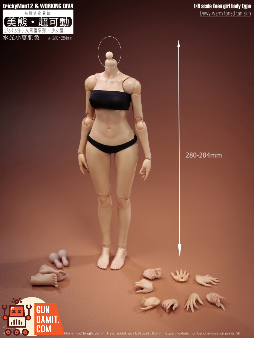 trickyMan12 & WORKING DIVA 1/6 FB-10032 DT02C Teen Girl Body Type Dewy Warm Toned Tan Skin Version - View 5 trickyMan12 & WORKING DIVA 1/6 FB-10032 DT02C Teen Girl Body Type Dewy Warm Toned Tan Skin Version - View 5