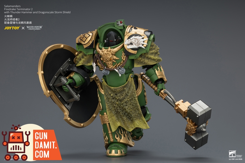 JoyToy JT04636 1/18 Warhammer The Horus Heresy Salamanders Firedrake Terminator 2 with Thunder Hammer and Dragonscale Storm Shield - View 6 JoyToy JT04636 1/18 Warhammer The Horus Heresy Salamanders Firedrake Terminator 2 with Thunder Hammer and Dragonscale Storm Shield - View 6