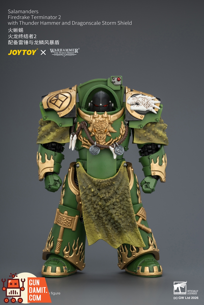 JoyToy JT04636 1/18 Warhammer The Horus Heresy Salamanders Firedrake Terminator 2 with Thunder Hammer and Dragonscale Storm Shield - View 1 JoyToy JT04636 1/18 Warhammer The Horus Heresy Salamanders Firedrake Terminator 2 with Thunder Hammer and Dragonscale Storm Shield - View 1