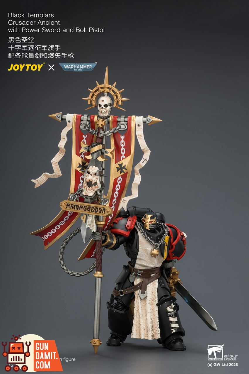 JoyToy JT04735 1/18 Warhammer 40k Black Templars Crusader Ancient with Power Sword and Bolt Pistol - View 6 JoyToy JT04735 1/18 Warhammer 40k Black Templars Crusader Ancient with Power Sword and Bolt Pistol - View 6