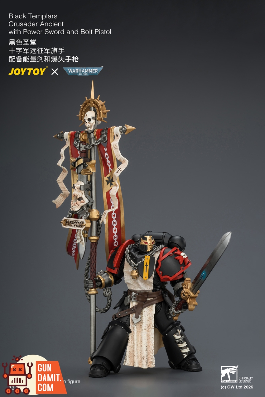 JoyToy JT04735 1/18 Warhammer 40k Black Templars Crusader Ancient with Power Sword and Bolt Pistol - View 5 JoyToy JT04735 1/18 Warhammer 40k Black Templars Crusader Ancient with Power Sword and Bolt Pistol - View 5